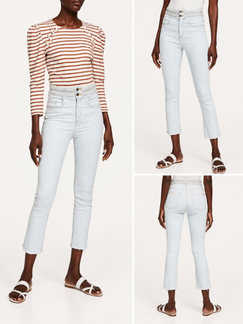 Veronica Beard Carly Braided Waist Kick Flare Belize Light Wash Jeans NWOT 25